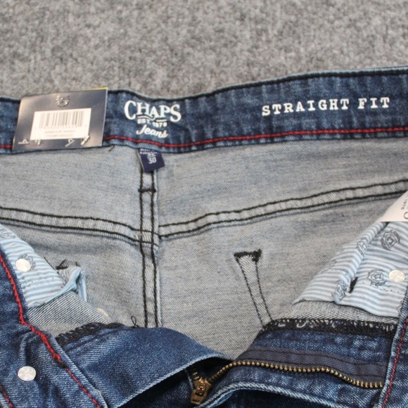 Chaps Mens Straight Fit Jeans Dark Wash Stretch Waistband Riveted Pockets 32x30 - Picture 10 of 10
